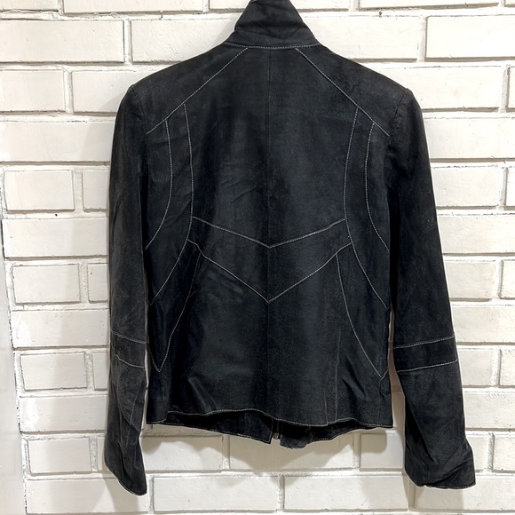 i.e. Relaxed Moto Suede Leather Zip-Up Jacket Distressed Black M (Macy's) - Picture 6 of 10